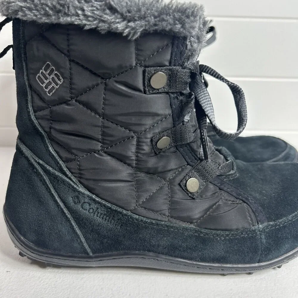 Columbia Boots Women’s Size 8 Black Shorty Suede Quilted Omni Heat Waterproof